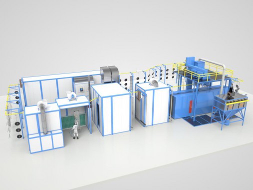 Автоматическая конвейерная линия для подготовки и окраски деталей сельхозтехники SPK Автоматическая линия подготовки и окраски SPK GROUP для деталей сельхозтехники