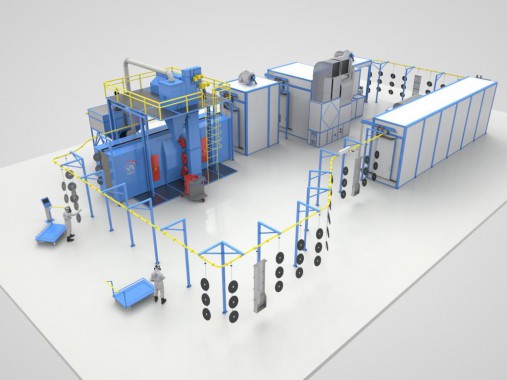 Автоматическая конвейерная линия для подготовки и окраски деталей сельхозтехники SPK Автоматическая линия подготовки и окраски СПК ГРУПП