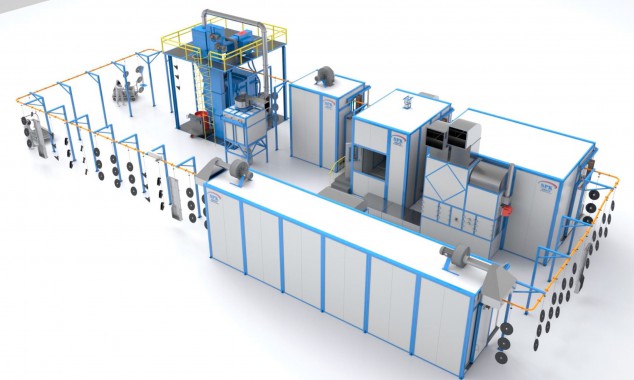 Автоматическая конвейерная линия для подготовки и окраски деталей сельхозтехники SPK Автоматизированная линия подготовки и окраски SPK GROUP для деталей сельхозтехники