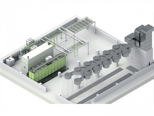 Зона открытой окраски SPK-18.6.6 и комплекс оборудования для порошковой окраски SPK-CS-60.15.1.22 для строительных металлоконструкций Зона открытой окраски и комплекс оборудования для порошковой окраски для строительных металлоконструкций SPK GROUP