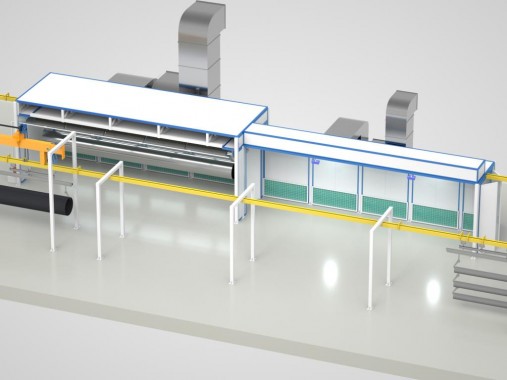 Линия окраски проходного типа SPK P-18.3.3 с подвесной транспортной системой Линия окраски проходного типа SPK GROUP с подвесной транспортной системой