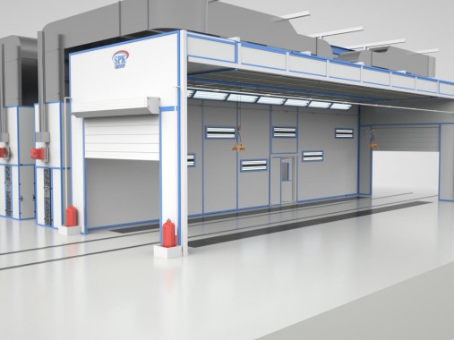 Комплекс SPK дробеструйной и окрасочно-сушильной камер c транспортной подвесной системой для труб SPK GROUP 