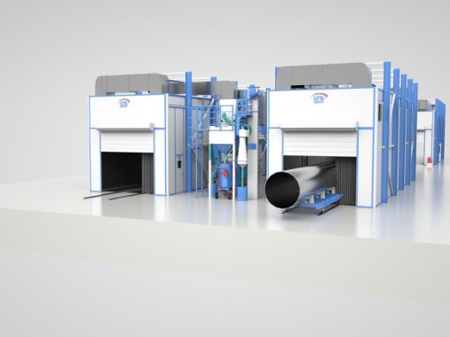 Комплекс SPK дробеструйной и окрасочно-сушильной камер c транспортной подвесной системой для труб SPK GROUP 