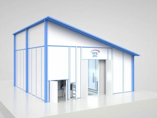 Уличная окрасочно-сушильная камера для грузовых автомобилей специального назначения SPK-15.11.8 Проект уличной окрасочно-сушильная камера для грузовых авто SPK GROUP