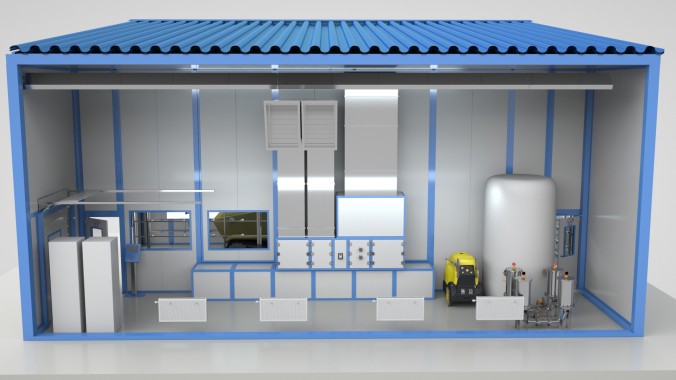 Уличная камера дождевания с функцией мойки для гусеничных тягачей Уличная камера дождевания SPK GROUP с функцией мойки для гусеничных тягачей