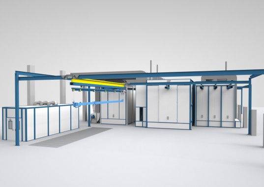 Комплекс подготовки к окраске, окраски и сушки изделий с подвесным конвейером Комплекс окраски сельхозтехники SPK GROUP