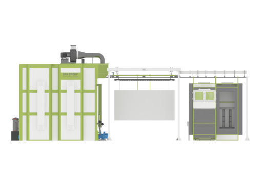Линия порошковой окраски с ручной конвейерной системой для изделий из металлопроката Линия порошковой окраски SPK GROUP с ручной конвейерной системой для изделий из металлопроката