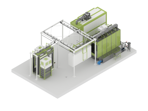 Линия порошковой окраски с ручной конвейерной системой для изделий из металлопроката Линия порошковой окраски SPK GROUP с ручной конвейерной системой для изделий из металлопроката