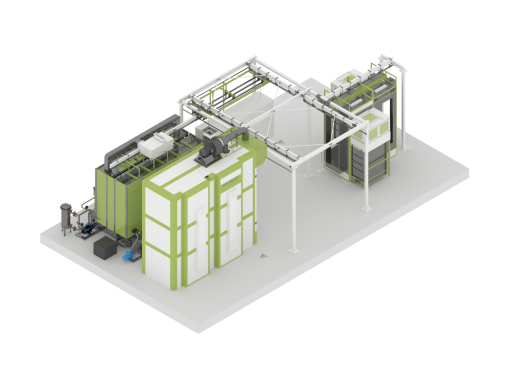 Линия порошковой окраски с ручной конвейерной системой для изделий из металлопроката Линия порошковой окраски SPK GROUP с ручной конвейерной системой для изделий из металлопроката
