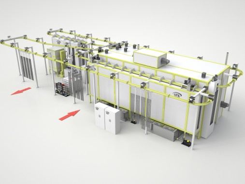 Линия порошковой окраски с ручной конвейерной системой для почвообрабатывающей техники Линия порошковой окраски SPK GROUP с ручной конвейерной системой для почвообрабатывающей техники