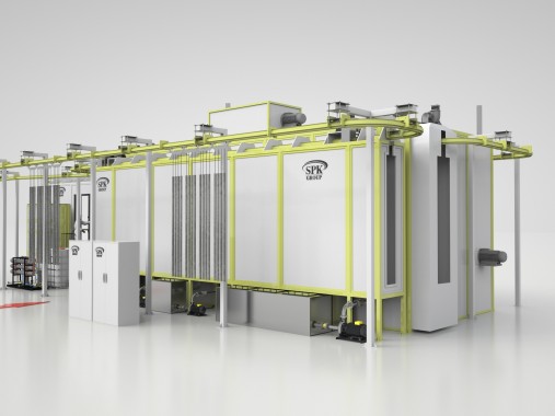 Линия порошковой окраски с ручной конвейерной системой для почвообрабатывающей техники Линия порошковой окраски SPK GROUP с ручной конвейерной системой для почвообрабатывающей техники