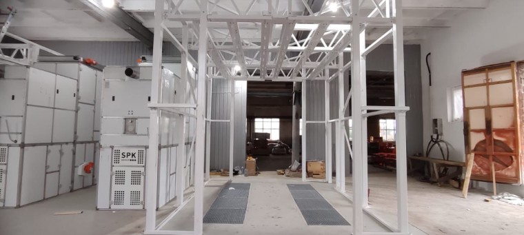 Комплекс подготовки и окраски металлоконструкций SPK с конвейером, г. Оренбург Комплекс подготовки и окраски металлоконструкций SPK GROUP с конвейером, г. Оренбург