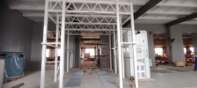 Комплекс подготовки и окраски металлоконструкций SPK с конвейером, г. Оренбург Комплекс подготовки и окраски металлоконструкций SPK GROUP с конвейером, г. Оренбург