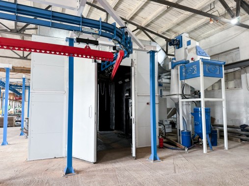 Комплекс подготовки и окраски металлоконструкций SPK с конвейером, г. Оренбург Комплекс подготовки и окраски металлоконструкций SPK GROUP с конвейером, г. Оренбург