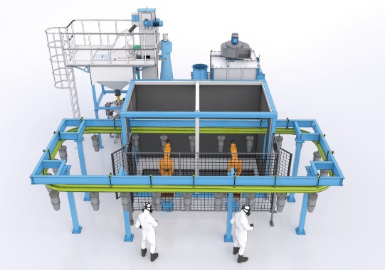 Роботизированный комплекс дробеструйной обработки изделий машиностроения SPK Роботизированный комплекс дробеструйной обработки изделий машиностроения SPK