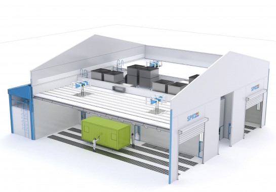 Двухсекционная окрасочно-сушильная камера SPK-SCB-26.24.10. уличного исполнения Двухсекционная окрасочно-сушильная камера SPK-SCB-26.24.10. уличного исполнения
