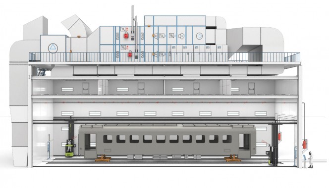 Окрасочно-сушильная камера SPK-SCB-31.8.8 для окраски вагонов высокоскоростных поездов Окрасочно-сушильная камера SPK-SCB-31.8.8 для окраски вагонов высокоскоростных поездов