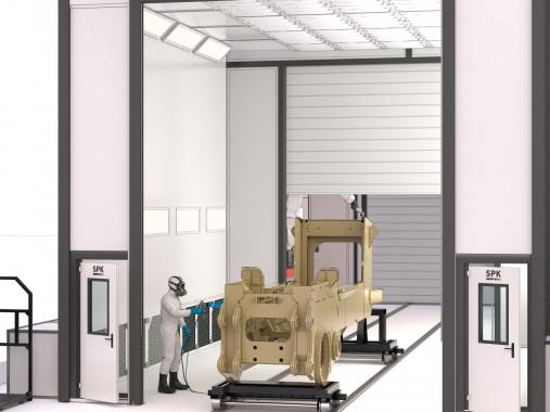Роботизированная линия окраски и сушки для кабин и рам бульдозеров SPK Роботизированная линия окраски и сушки для кабин и рам бульдозеров SPK