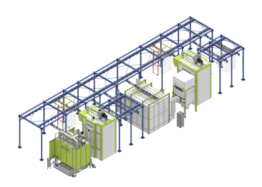 Комплекс оборудования для химической подготовки и порошковой окраски изделий с ручным подвесным конвейером SPK