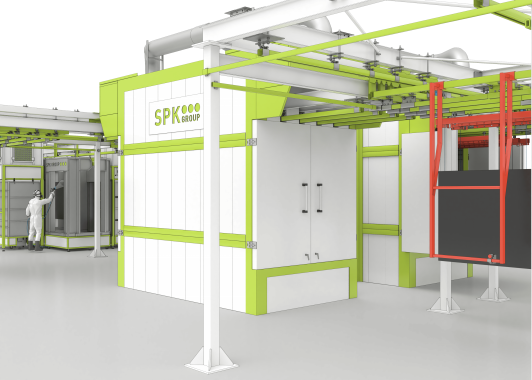 Комплекс оборудования SPK-30.12.4 для окраски и сушки изделий порошковым методом с подвесным конвейером