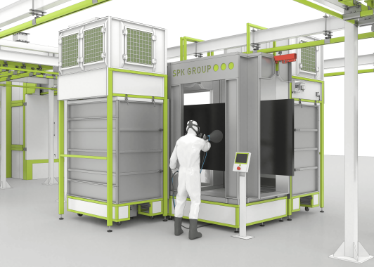 Комплекс оборудования SPK-30.12.4 для окраски и сушки изделий порошковым методом с подвесным конвейером