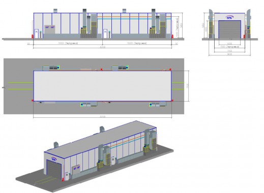 Малярная камера проходного типа для стрел башенных кранов SPK-32.7.5 Малярная камера проходного типа для стрел башенных кранов SPK GROUP