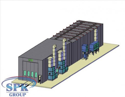 Дробеструйная камера, совмещенная с окрасочно-сушильной уличного исполнения SPK-42.5.5 Дробеструйная камера, совмещенная с окрасочно-сушильной уличного исполнения SPK GROUP
