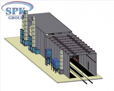 Дробеструйная камера, совмещенная с окрасочно-сушильной уличного исполнения SPK-42.5.5 Дробеструйная камера, совмещенная с окрасочно-сушильной уличного исполнения SPK GROUP