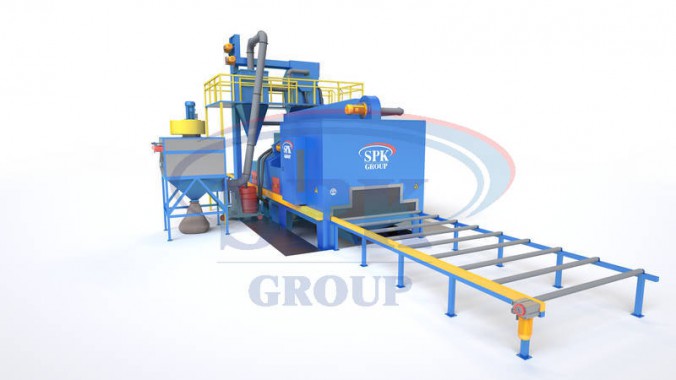 Дробемётная установка проходного типа с рольгангом для очистки металлопроката SPK D 20.6.11-R Дробемётная установка проходного типа с рольгангом для очистки металлопроката SPK GROUP
