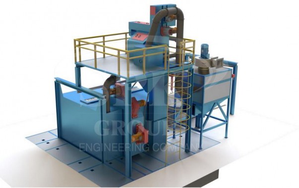 Дробемётная установка тупикового типа с подвесной системой и поворотным столом SPK D P+S Дробемётная установка тупикового типа с подвесной системой и поворотным столом SPK GROUP