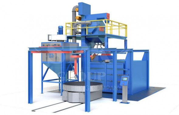 Дробемётная установка тупикового типа с подвесной системой и поворотным столом SPK D P+S Дробемётная установка тупикового типа с подвесной системой и поворотным столом SPK GROUP