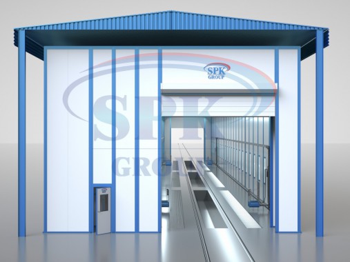 Окрасочно-сушильная камера проходного типа уличного исполнения SPK-55.7.7 для путевых машин Покрасочно-сушильная камера для путевых машин